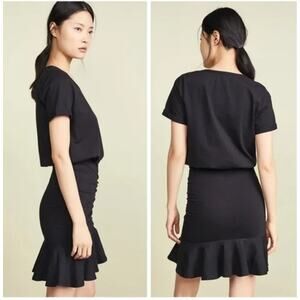 Veronica Beard Pima Cotton Ruched Black Mini Dress Womens Small